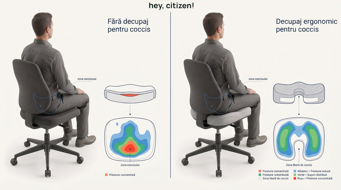 Perna Ortopedică HEY, CITIZEN! din Spumă cu Memorie și Gel pentru Scaun, Birou și Mașină | Pernă Ergonomică pentru Coccis