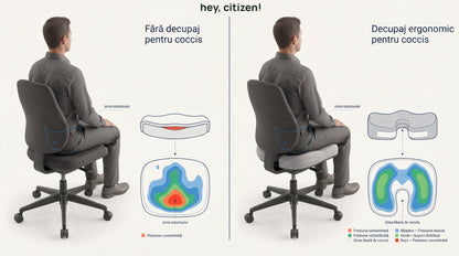 Perna Ortopedică HEY, CITIZEN! din Spumă cu Memorie și Gel pentru Scaun, Birou și Mașină | Pernă Ergonomică pentru Coccis