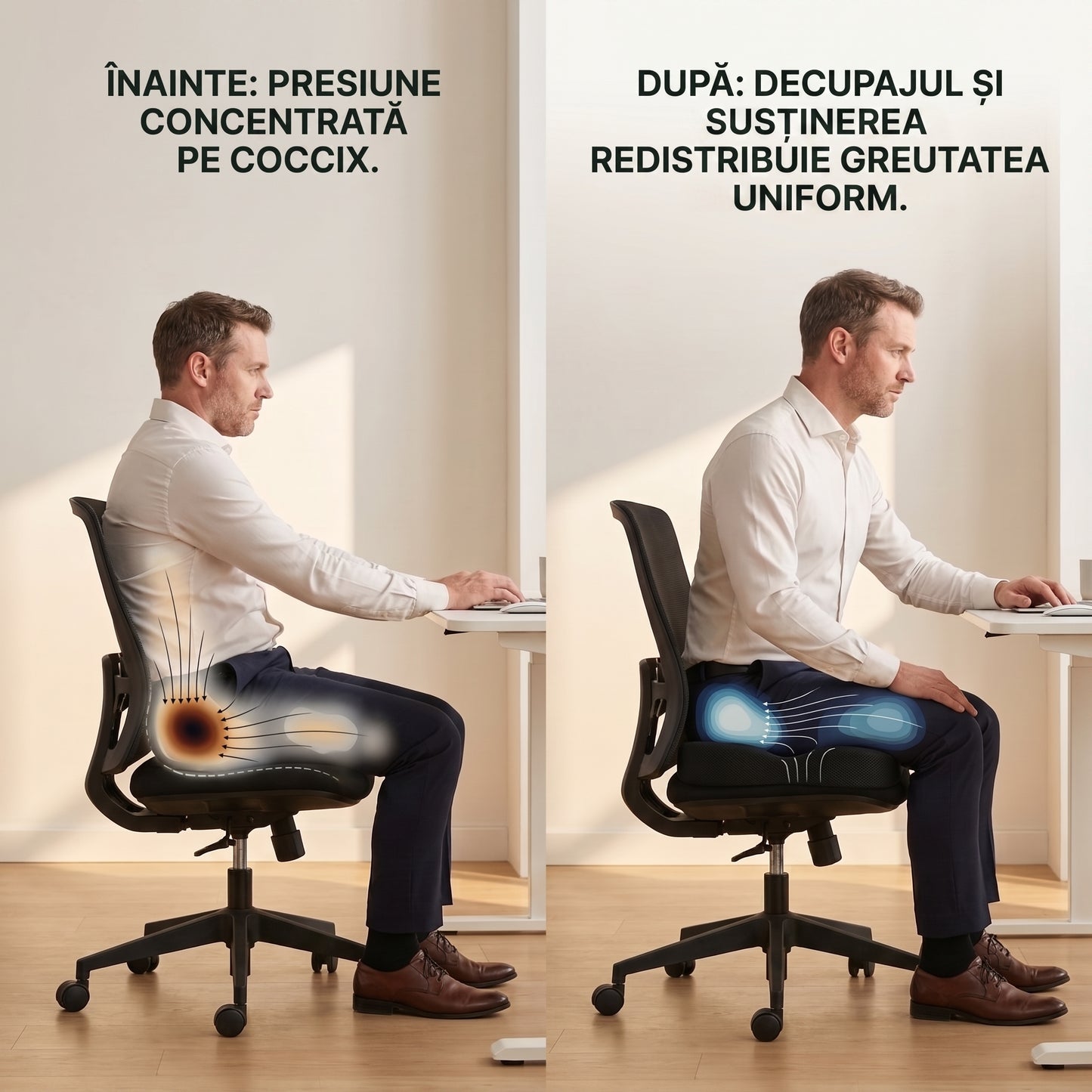 Perna Ortopedică HEY, CITIZEN! din Spumă cu Memorie și Gel pentru Scaun, Birou și Mașină | Pernă Ergonomică pentru Coccis