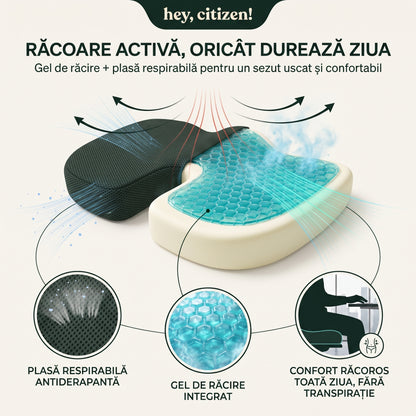 Perna Ortopedică HEY, CITIZEN! din Spumă cu Memorie și Gel pentru Scaun, Birou și Mașină | Pernă Ergonomică pentru Coccis