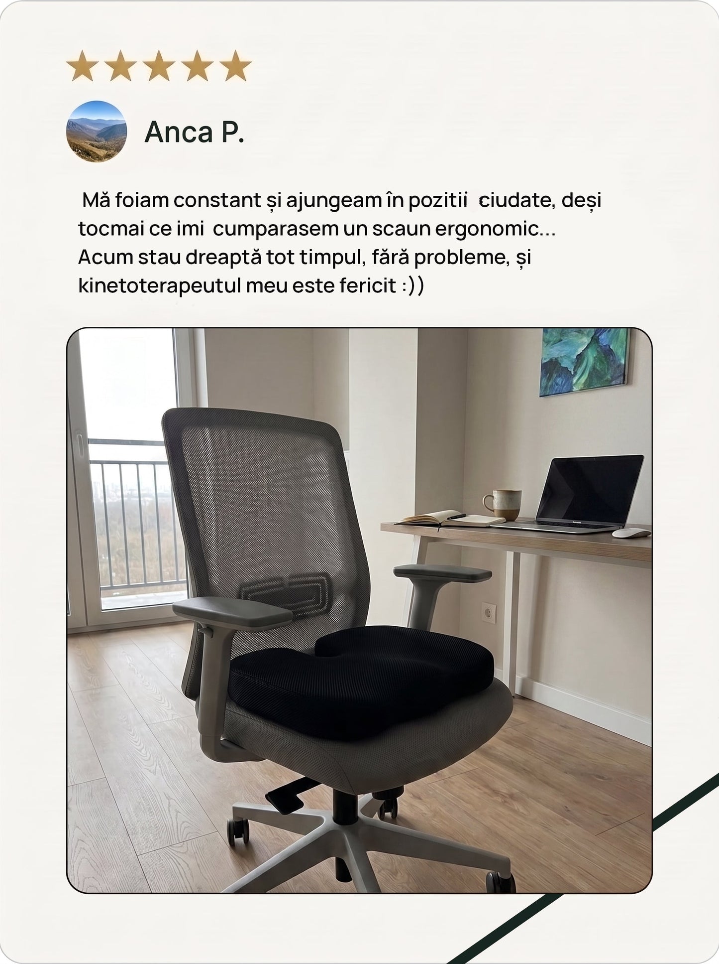 Perna Ortopedică HEY, CITIZEN! din Spumă cu Memorie și Gel pentru Scaun, Birou și Mașină | Pernă Ergonomică pentru Coccis