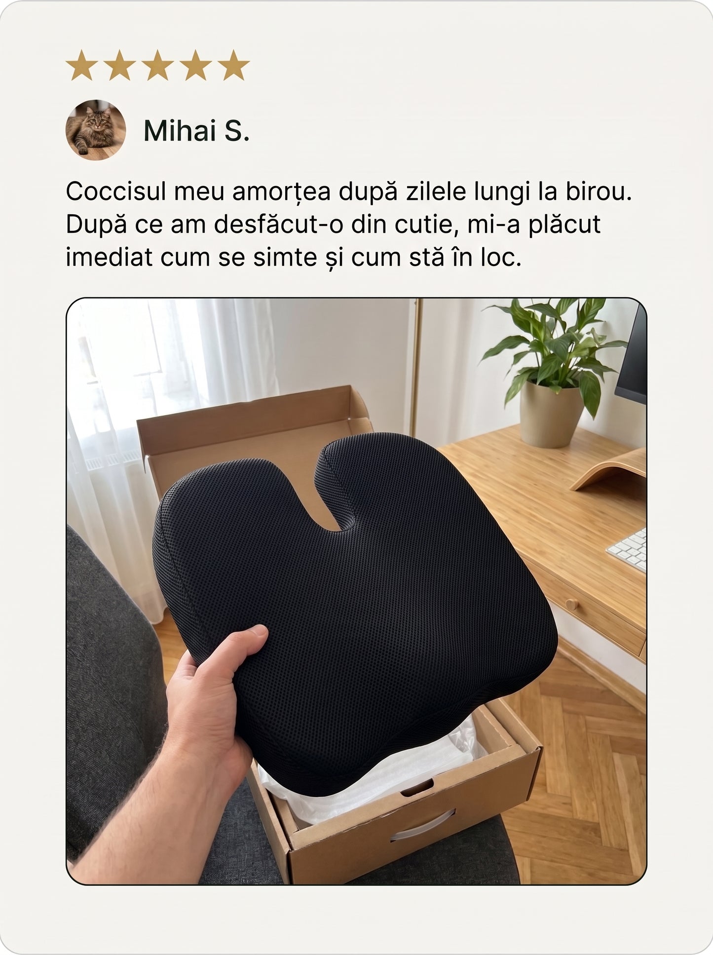 Perna Ortopedică HEY, CITIZEN! din Spumă cu Memorie și Gel pentru Scaun, Birou și Mașină | Pernă Ergonomică pentru Coccis